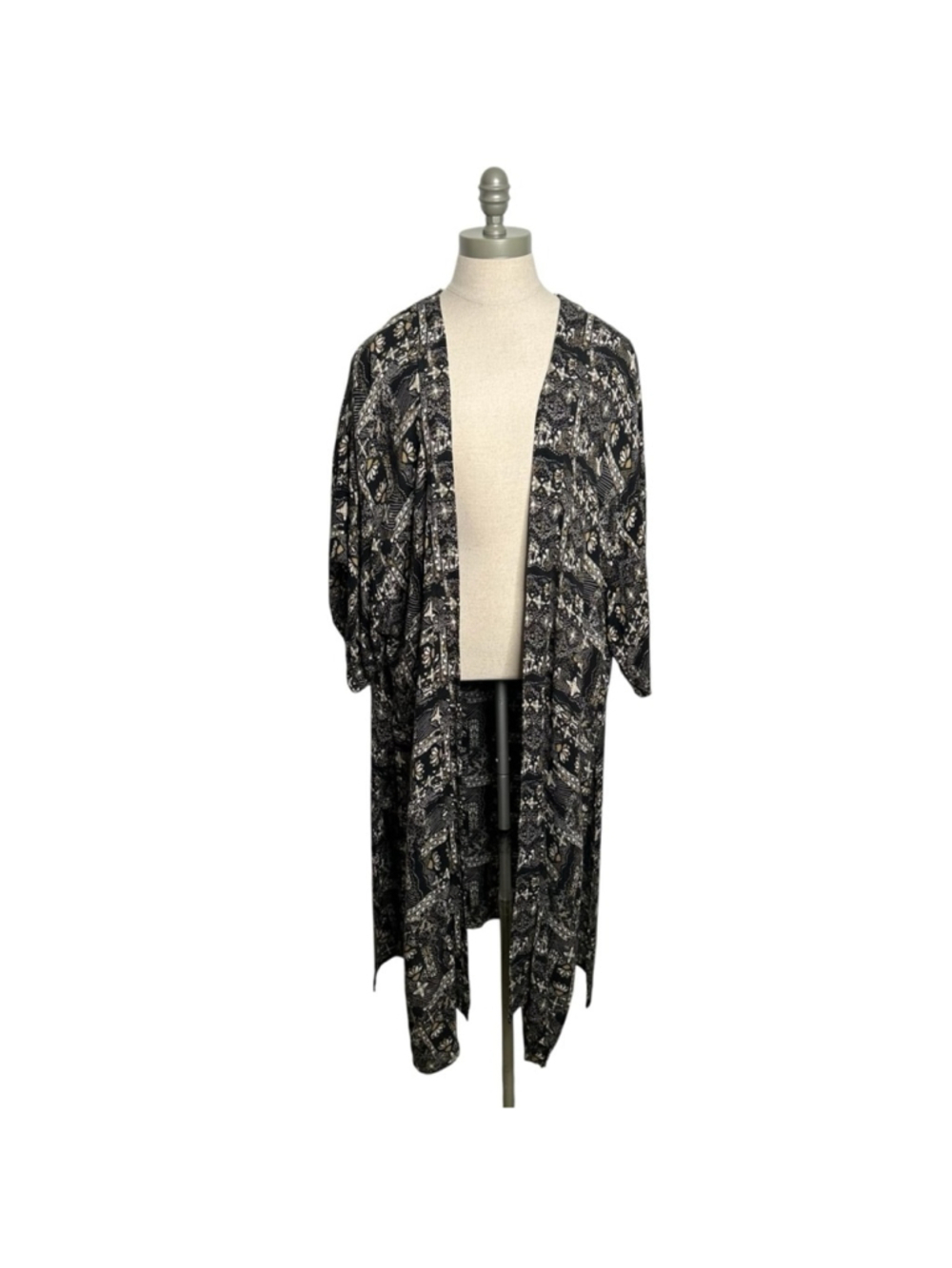 TREASURE & BOND Printed Woven Duster Kimono Swim Coverup Black Batik Patchwork - Picture 2 of 10